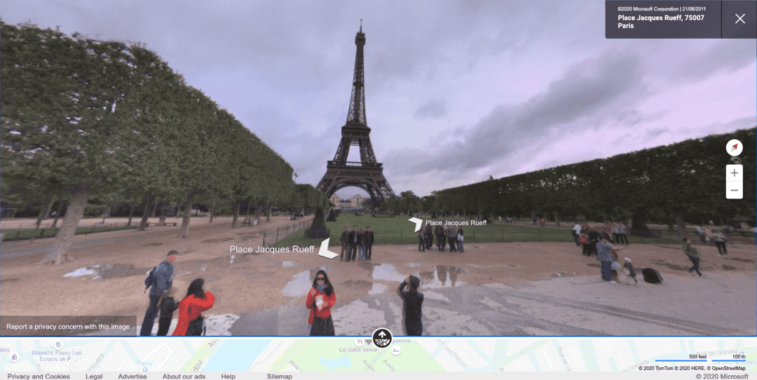 Figure 1: Blurred faces. Eiffel Tower, Paris (Bing Maps Streetside)