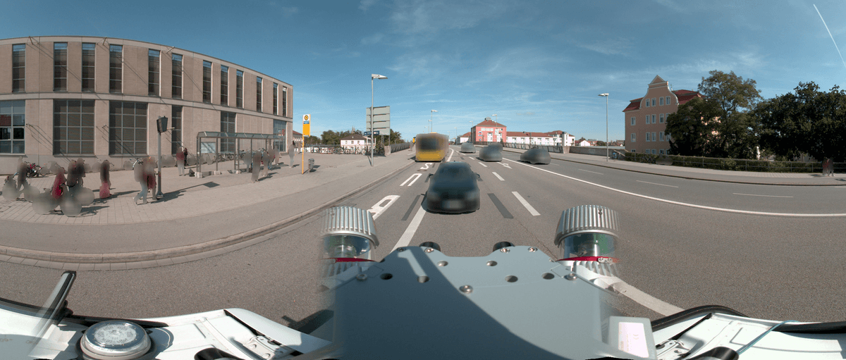 Mobile Mapping Street-Level Panorama, with blurred bodies and vehicles